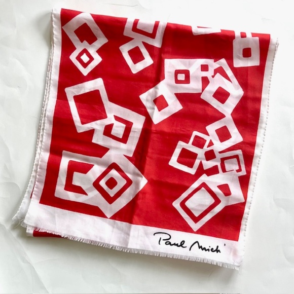 Paul Mich Accessories - Scarve 1970s. Paul Mich. Red/white squares